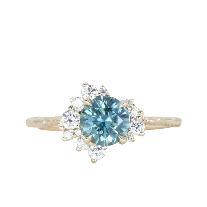 potentate 129ct Blue Montana Sapphire and Diamond Asymmetrical Cluster Ring in 14k Yellow Gold with Evergreen finish Rings