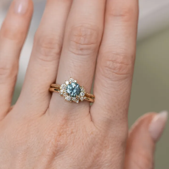 potentate 129ct Blue Montana Sapphire and Diamond Asymmetrical Cluster Ring in 14k Yellow Gold with Evergreen finish Rings
