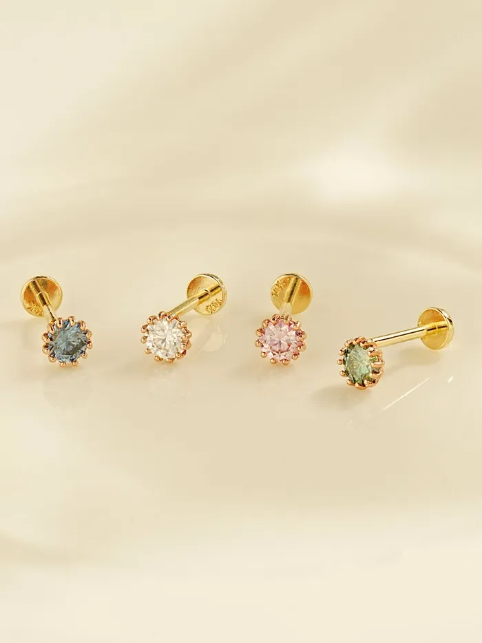 PreStyled Sets 14K Gold Shining Moissanite Internally Threaded Labret Piercing 20G18G16G MinimalBijoux