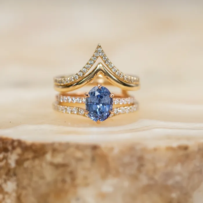 PreStyled Sets 224ct Oval Purple Madagascar Sapphire Lotus Six Prong Solitaire with Diamonds in 18k Rose Gold Anueva Jewelry