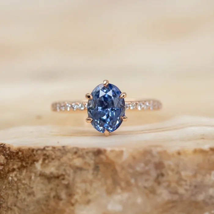 PreStyled Sets 224ct Oval Purple Madagascar Sapphire Lotus Six Prong Solitaire with Diamonds in 18k Rose Gold Anueva Jewelry