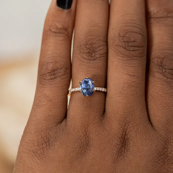 PreStyled Sets 224ct Oval Purple Madagascar Sapphire Lotus Six Prong Solitaire with Diamonds in 18k Rose Gold Anueva Jewelry