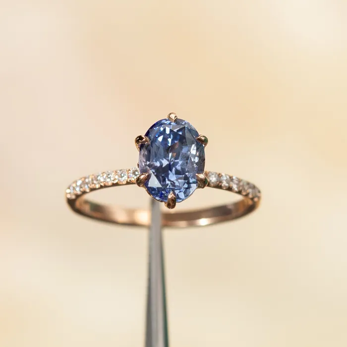 PreStyled Sets 224ct Oval Purple Madagascar Sapphire Lotus Six Prong Solitaire with Diamonds in 18k Rose Gold Anueva Jewelry