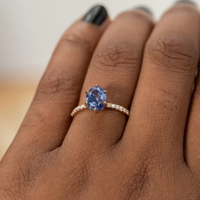 PreStyled Sets 224ct Oval Purple Madagascar Sapphire Lotus Six Prong Solitaire with Diamonds in 18k Rose Gold Anueva Jewelry