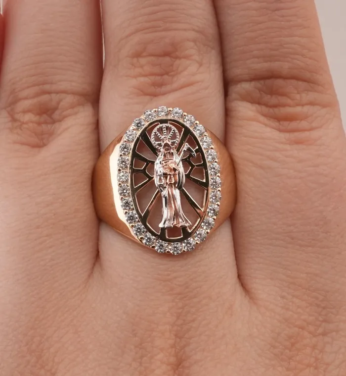 Rings AB and J 14K Gold Santa Muerte Mens Ring RG1404 Rings AB and J 14K Gold Santa Muerte Mens Ring RG1404