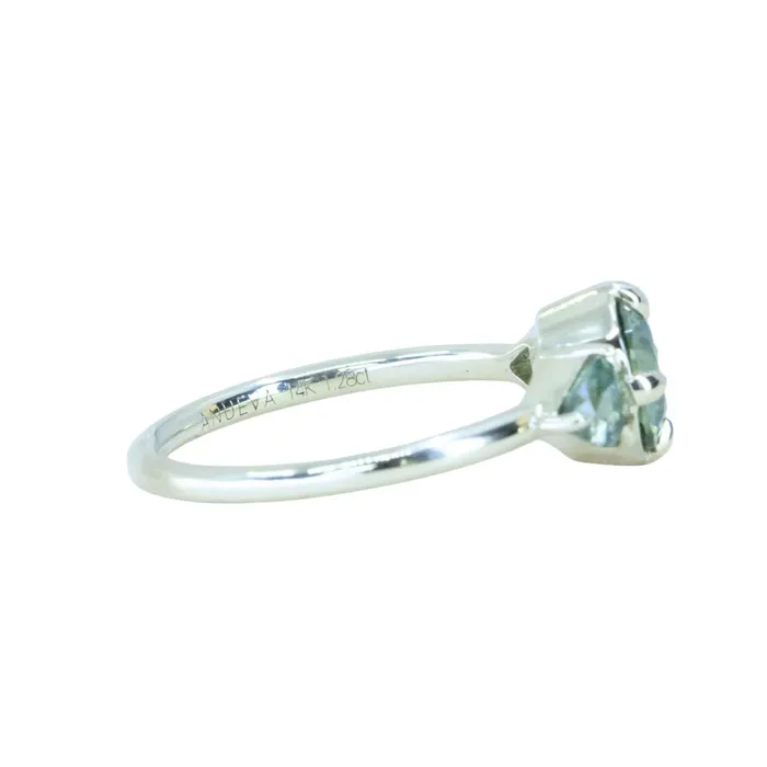 Rings Anueva Jewelry 128ct Round Parti Teal Green Untreated Montana Sapphire and Trillion Parti Sapphire Low Profile Ring in 14k Green Gold