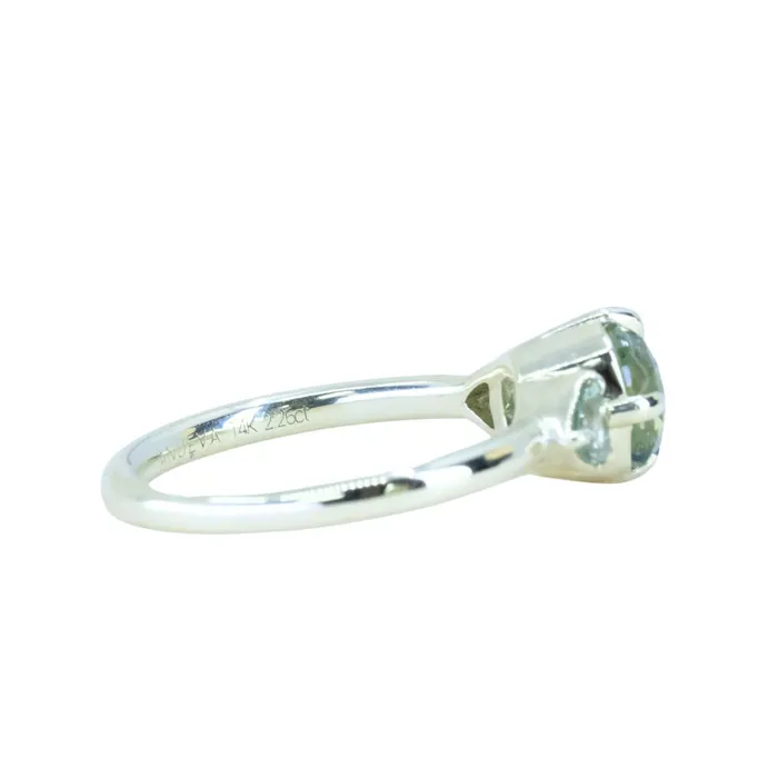 Rings Anueva Jewelry 128ct Round Parti Teal Green Untreated Montana Sapphire and Trillion Parti Sapphire Low Profile Ring in 14k Green Gold