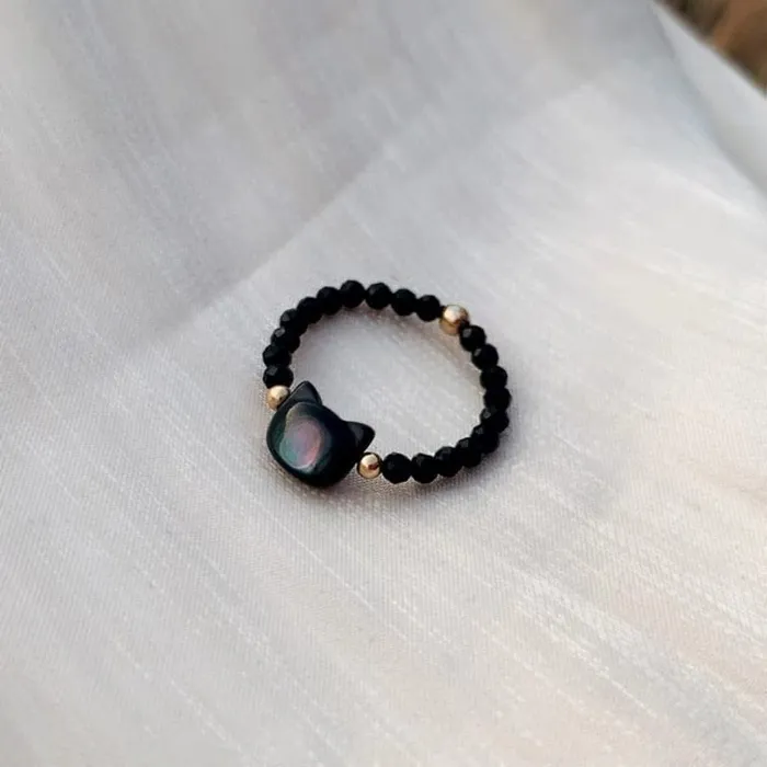 Rings CatCurio Pet Store Black White Cat Lovers Stone Ring