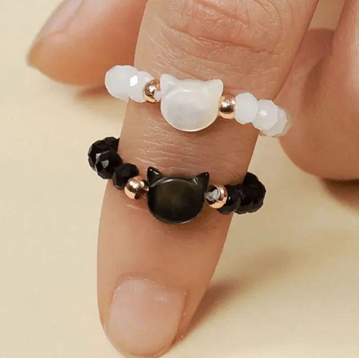 Rings CatCurio Pet Store Black White Cat Lovers Stone Ring