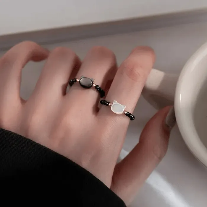 Rings CatCurio Pet Store Black White Cat Lovers Stone Ring