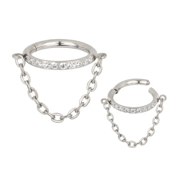 Rings Chained CZ Side Titanium Hinged Ring Tulsa Body Jewelry