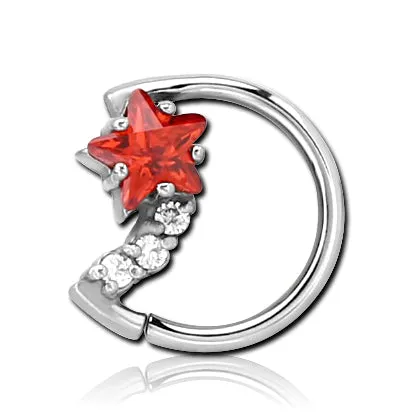 Rings Tulsa Body Jewelry CZ Star Moon Stainless Continuous Ring Rings Tulsa Body Jewelry CZ Star Moon Stainless Continuous Ring