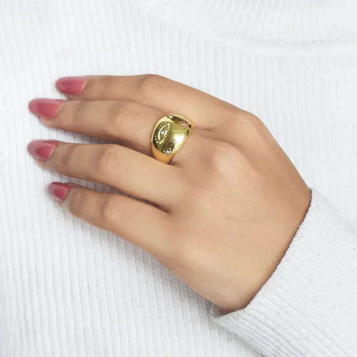Rings Upakarna Textured Evil Eye Gold Ring