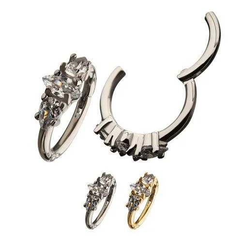 Side CZ Hinged Segment Ring Tulsa Body Jewelry Rings
