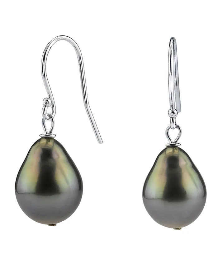 SPT Earrings Black Tahitian DropShape Pearl Shepherd Hook Dangle Earrings