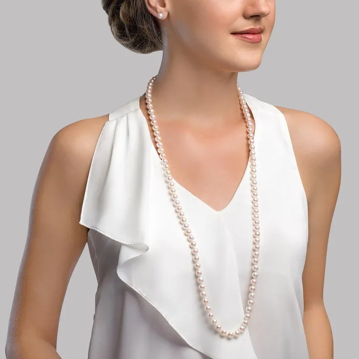 SPT Necklaces White Japanese Akoya Opera Length Pearl Necklace 6570mm