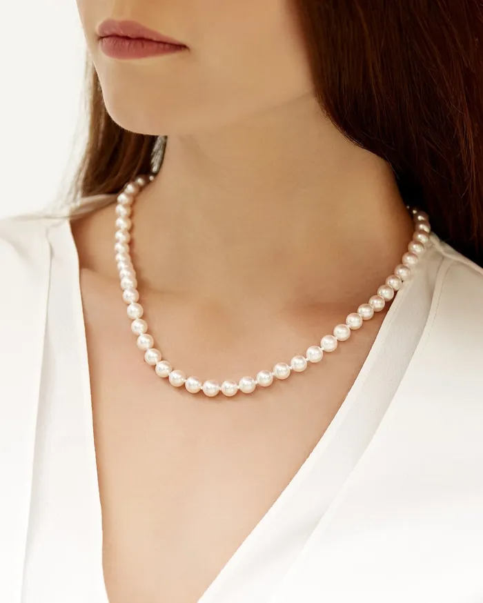 SPT Necklaces White Japanese Akoya Pearl Necklace 7075mm AA Quality