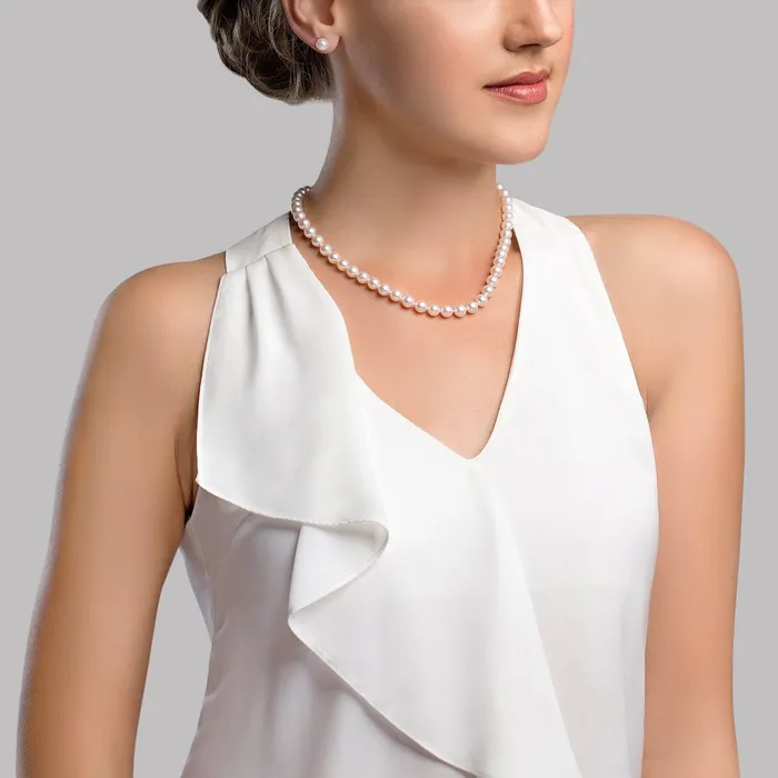 SPT Necklaces White Japanese Akoya Pearl Necklace 7075mm AA Quality