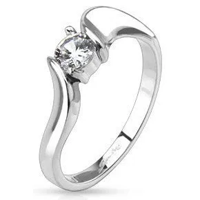 Stainless Framed Twist CZ Solitaire Ring Tulsa Body Jewelry Rings