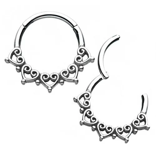 Stainless Heart Hinged Segment Ring Tulsa Body Jewelry Rings