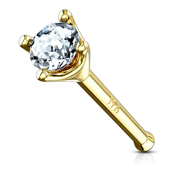 Tulsa Body Jewelry 15mm Prong CZ Yellow 14k Gold Nose Bone PreStyled Sets