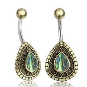 Tulsa Body Jewelry Abalone Dotted Brass Belly Ring Rings