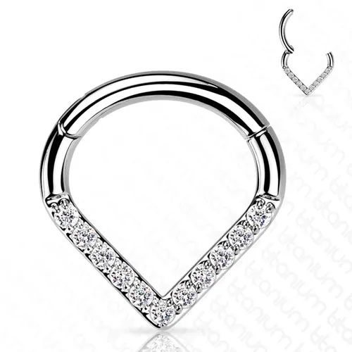 Tulsa Body Jewelry CZ Face VShape Titanium Hinged Ring Rings