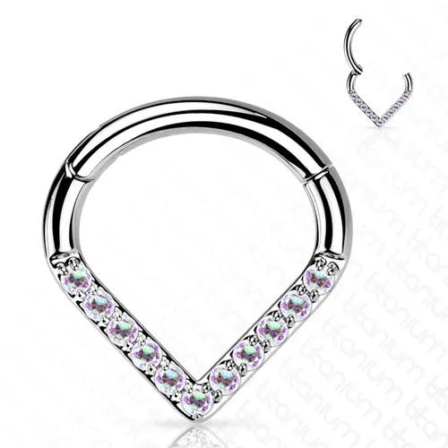 Tulsa Body Jewelry CZ Face VShape Titanium Hinged Ring Rings Tulsa Body Jewelry CZ Face VShape Titanium Hinged Ring Rings