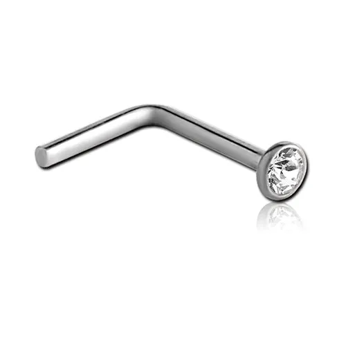 Tulsa Body Jewelry Earrings Bezel CZ Titanium LBend Nose Stud