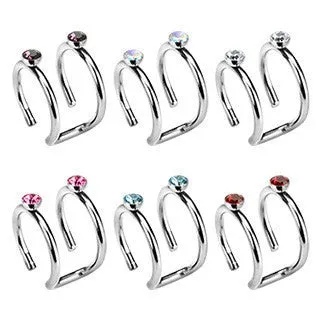 Tulsa Body Jewelry Rings Double Ring CZ Ear Cuff