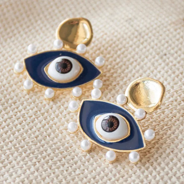 Upakarna Earrings Evil Eye Pearl Earrings