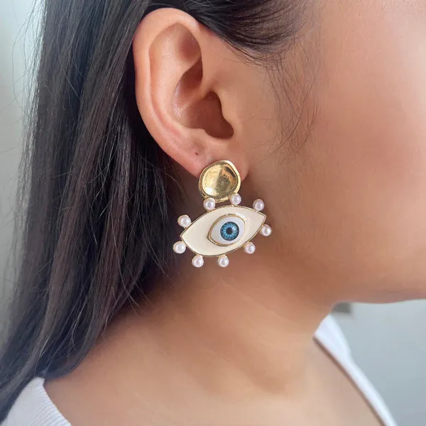 Upakarna Earrings Evil Eye Pearl Earrings