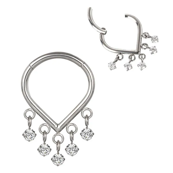 VDangle CZ Titanium Hinged Ring Tulsa Body Jewelry Rings