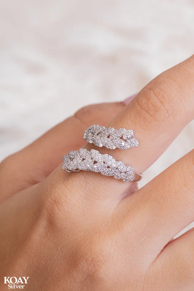 Zircon Double Leaf Ring KOAY Silver Store Rings